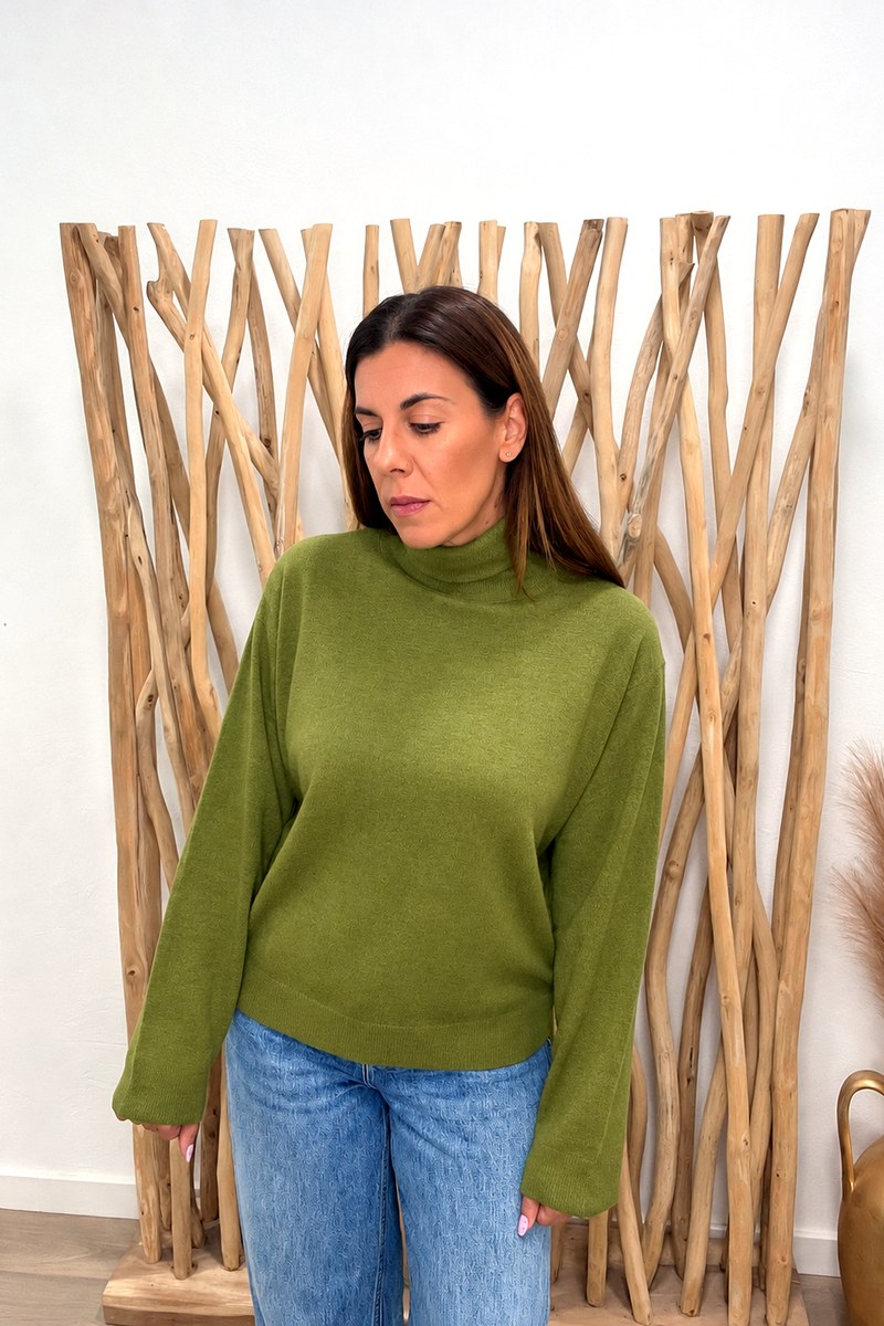 Jerséi de cuello alto verde oliva de mujer — V30 Studio
