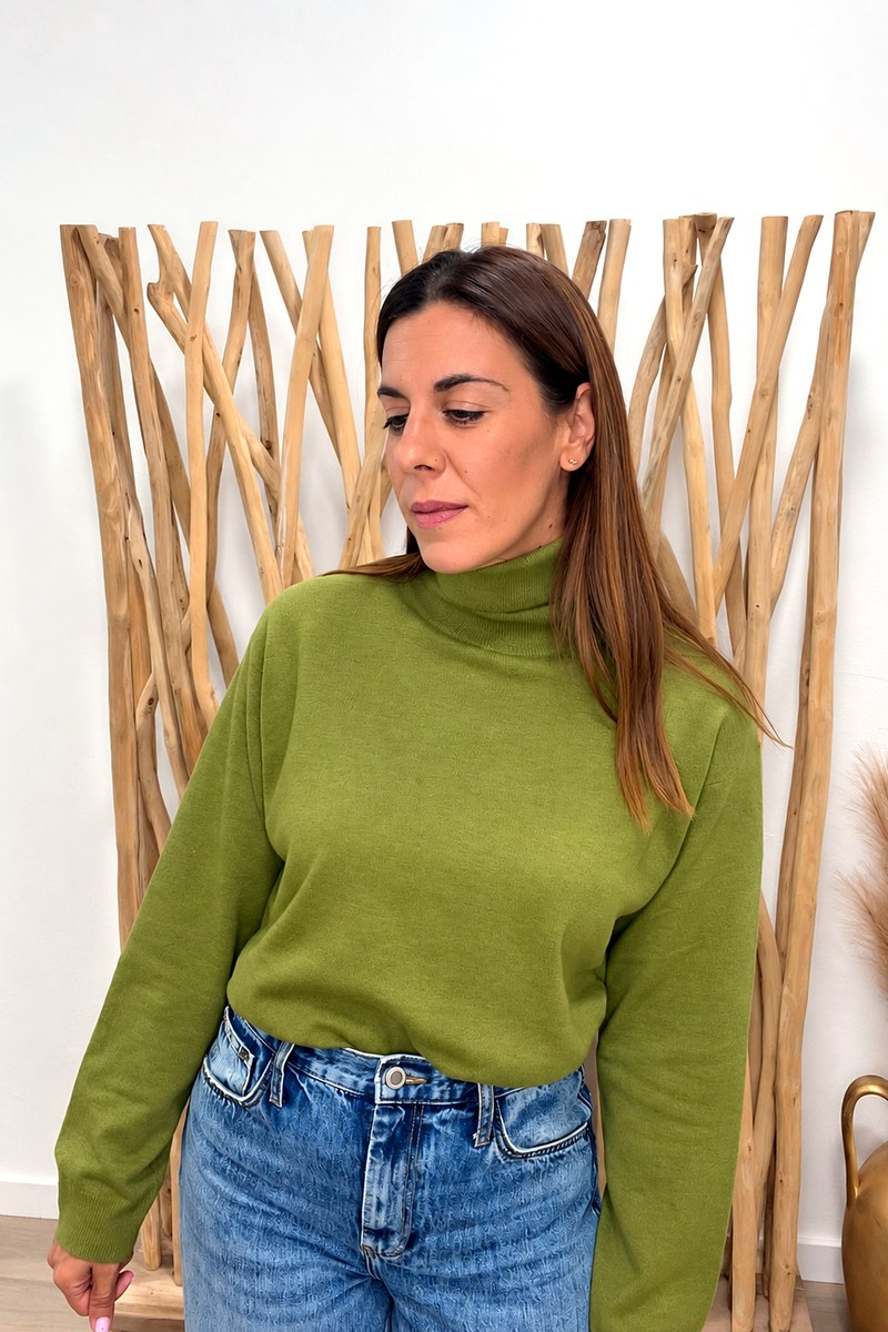 Jerséi de cuello alto verde oliva de mujer — V30 Studio
