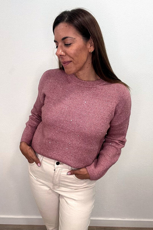 Jerséi de punto rosa palo con brillo de mujer, Molly Bracken, vista frontal