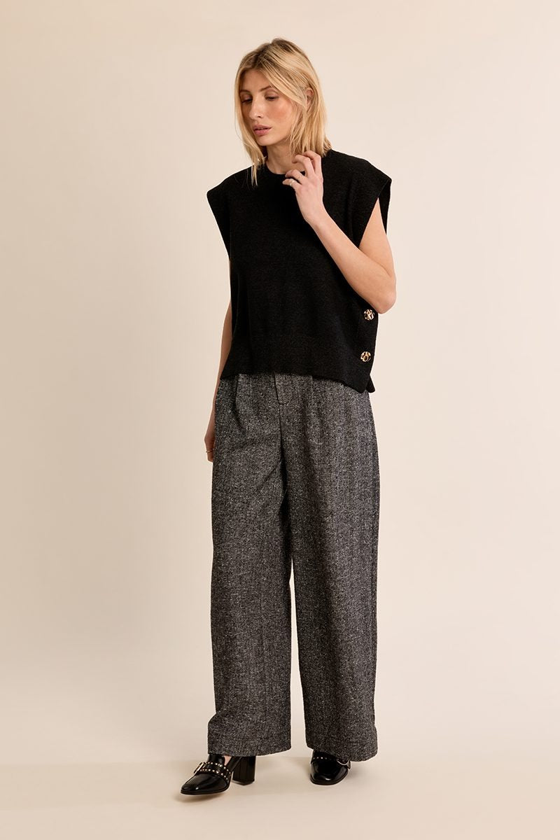 Jersey sin mangas de mujer gris ceniza de Molly Bracken, cuerpo entero
