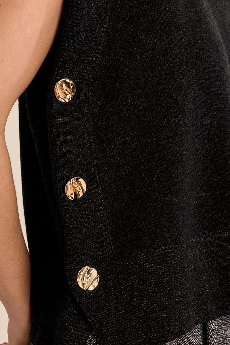 Jersey sin mangas de mujer gris ceniza de Molly Bracken, detalle del tejido