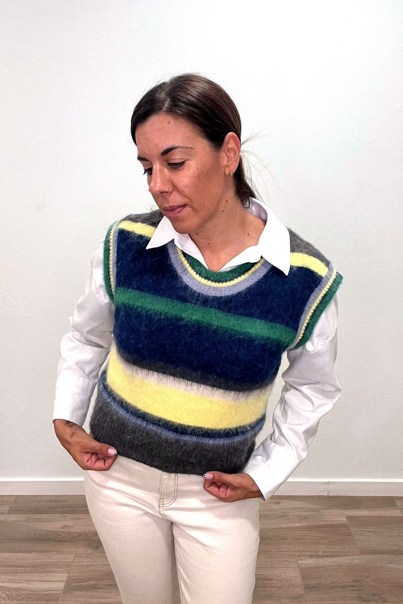 Chaleco de punto a rayas intarsia de mujer, Skatïe, vista frontal