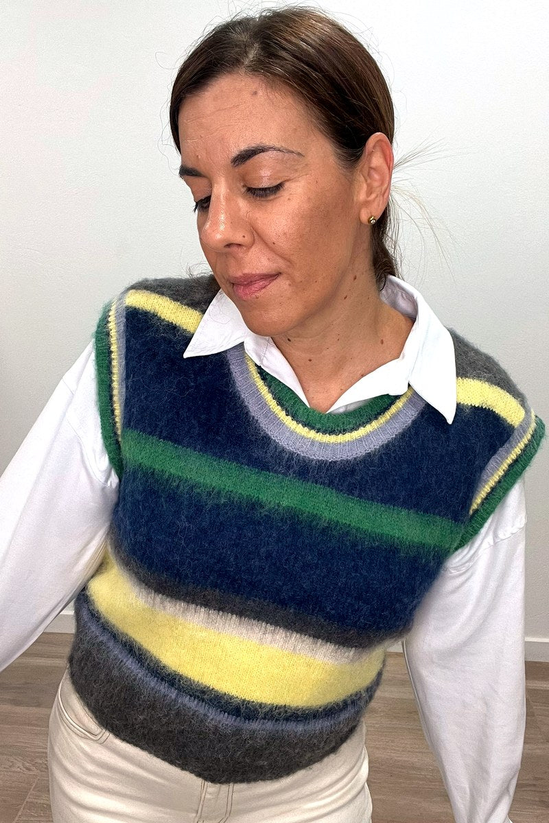 Chaleco de punto a rayas intarsia de mujer, vista frontal
